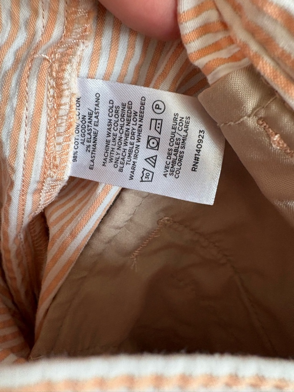 LOFT Palmer Wide Leg Cropped Pale Orange Seersucker Striped Chinos sz 14 - Picture 6 of 7